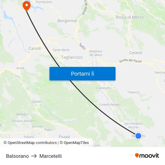 Balsorano to Marcetelli map