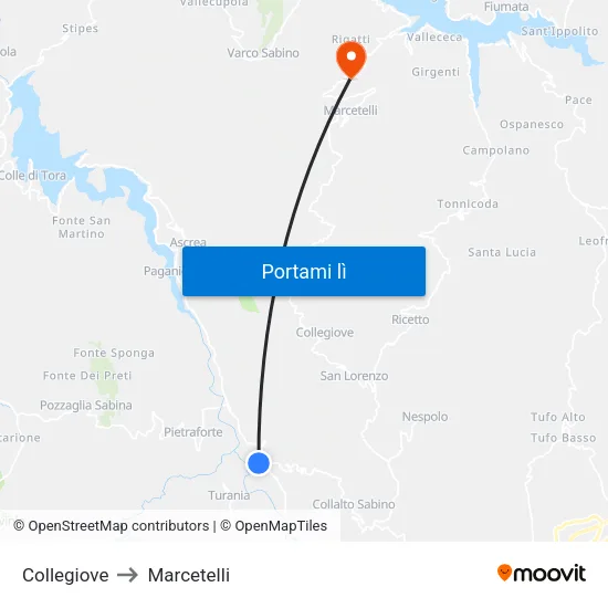 Collegiove to Marcetelli map