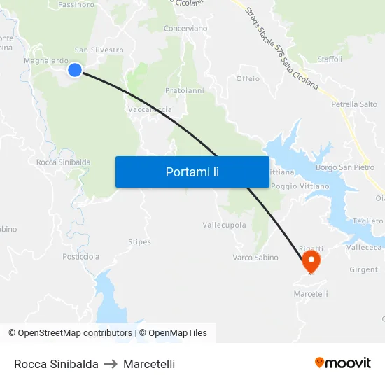 Rocca Sinibalda to Marcetelli map