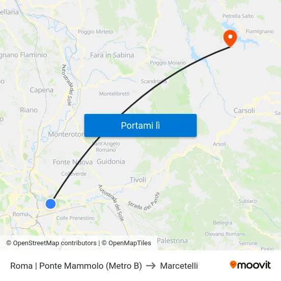 Roma | Ponte Mammolo (Metro B) to Marcetelli map