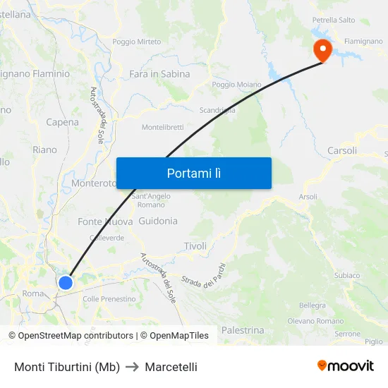 Monti Tiburtini (Mb) to Marcetelli map
