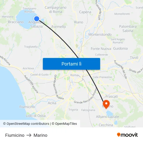 Fiumicino to Marino map