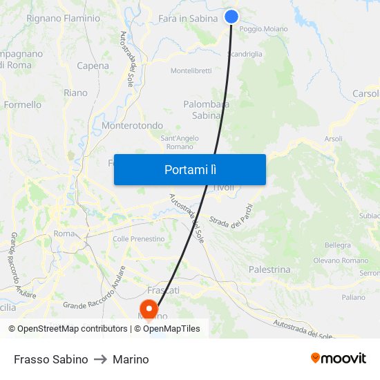 Frasso Sabino to Marino map