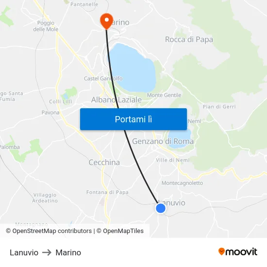 Lanuvio to Marino map