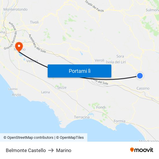 Belmonte Castello to Marino map