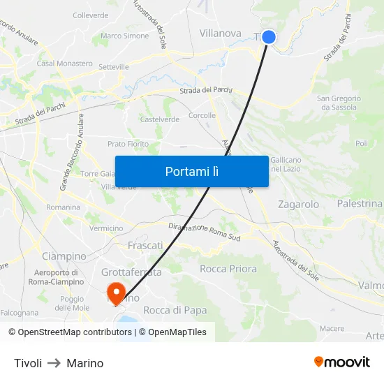 Tivoli to Marino map