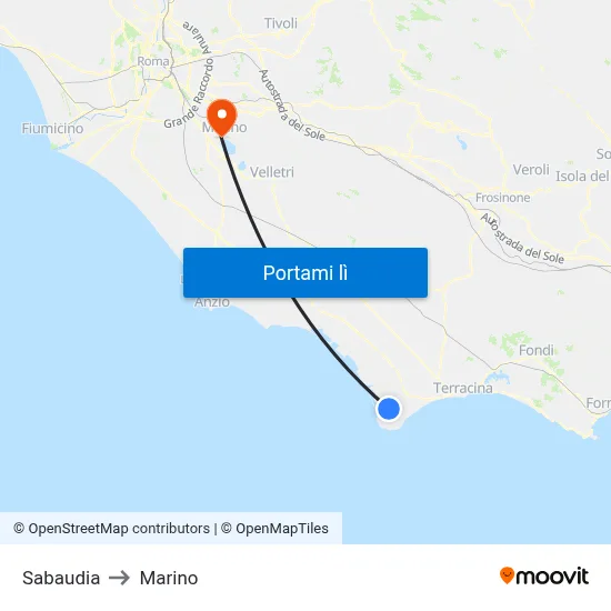 Sabaudia to Marino map