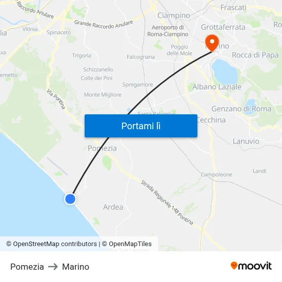 Pomezia to Marino map