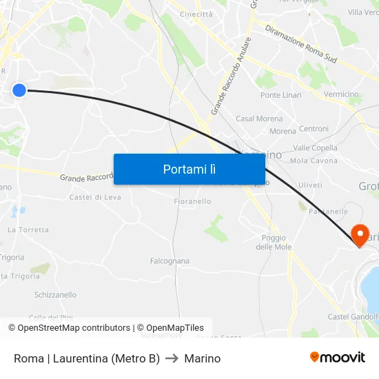 Roma | Laurentina (Metro B) to Marino map