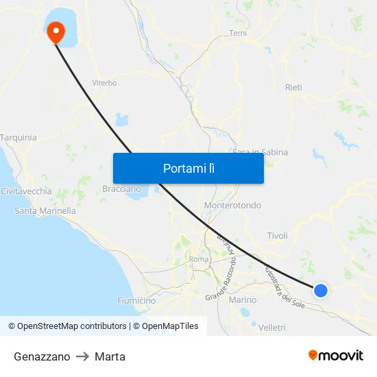 Genazzano to Marta map