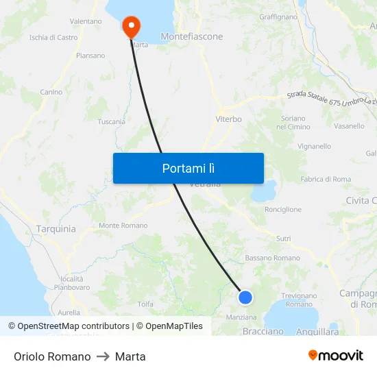 Oriolo Romano to Marta map