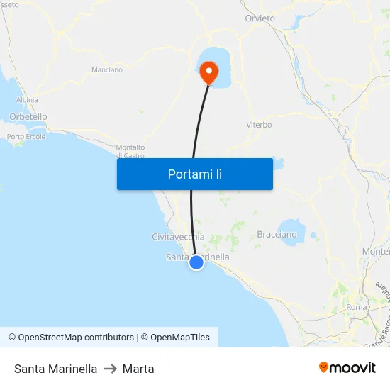 Santa Marinella to Marta map