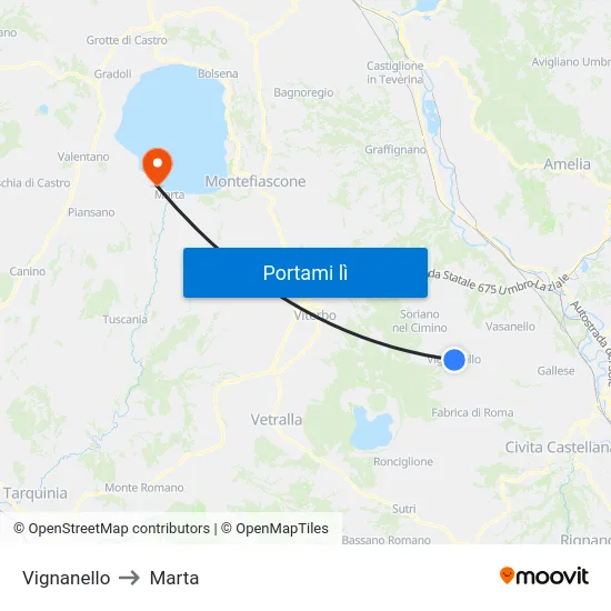 Vignanello to Marta map