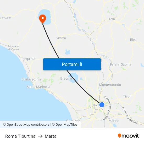 Roma Tiburtina to Marta map
