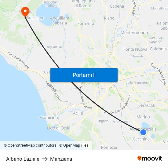 Albano Laziale to Manziana map
