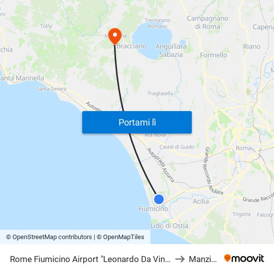 Rome Fiumicino Airport "Leonardo Da Vinci" (Fco) to Manziana map