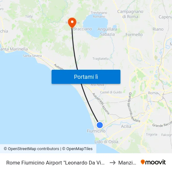 Rome Fiumicino Airport "Leonardo Da Vinci" (Fco) to Manziana map