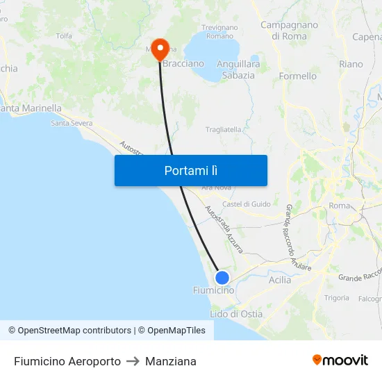 Fiumicino Aeroporto to Manziana map