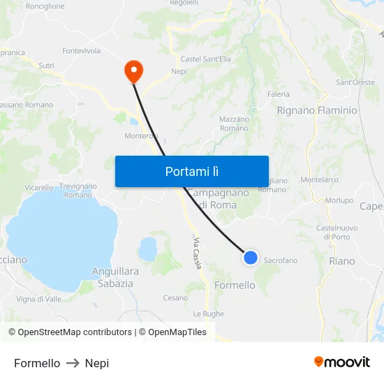 Formello to Nepi map
