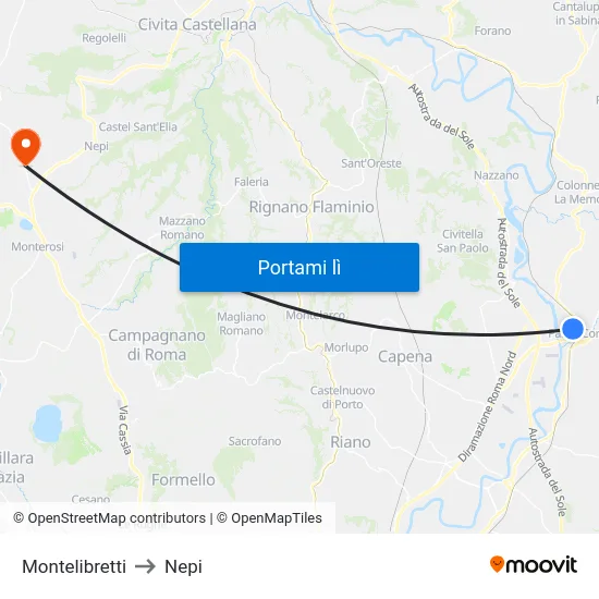 Montelibretti to Nepi map