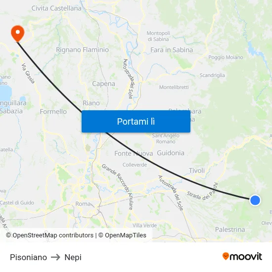 Pisoniano to Nepi map