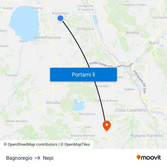 Bagnoregio to Nepi map