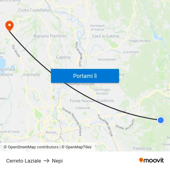 Cerreto Laziale to Nepi map