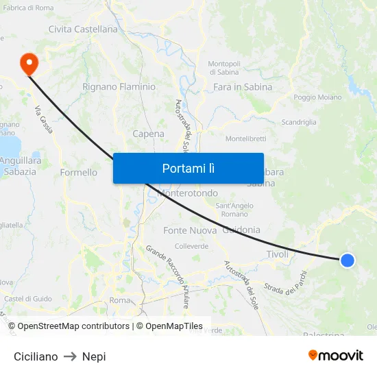 Ciciliano to Nepi map
