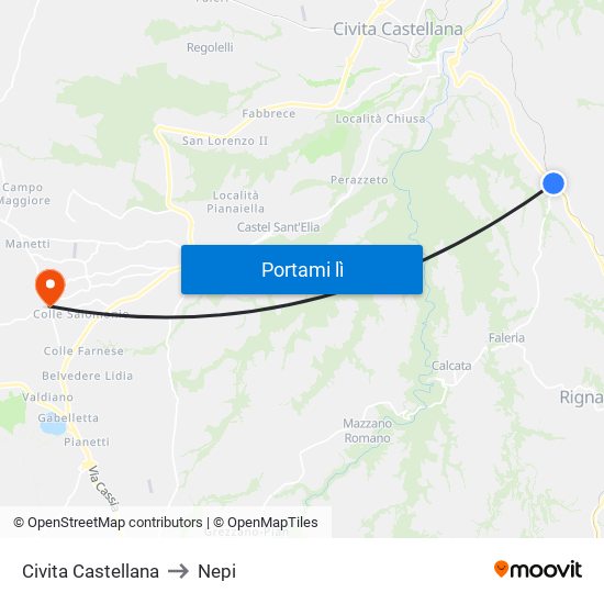 Civita Castellana to Nepi map
