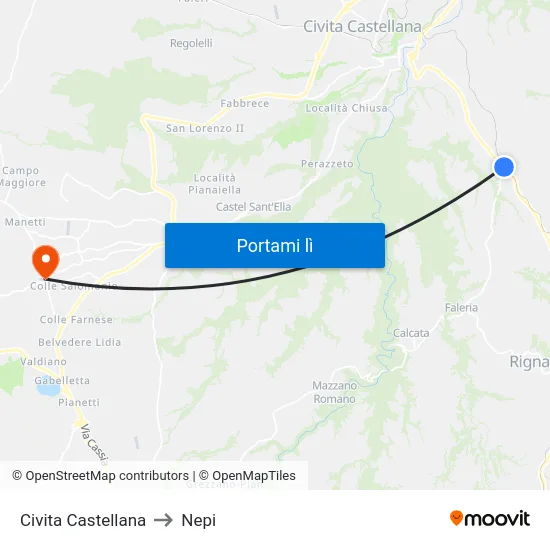 Civita Castellana to Nepi map