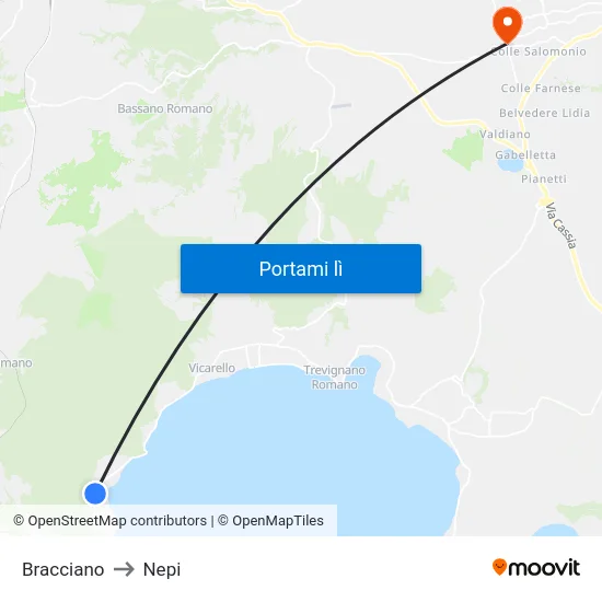 Bracciano to Nepi map