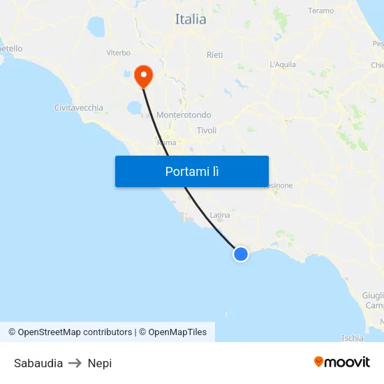 Sabaudia to Nepi map