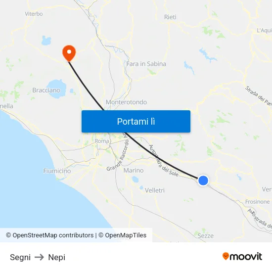 Segni to Nepi map