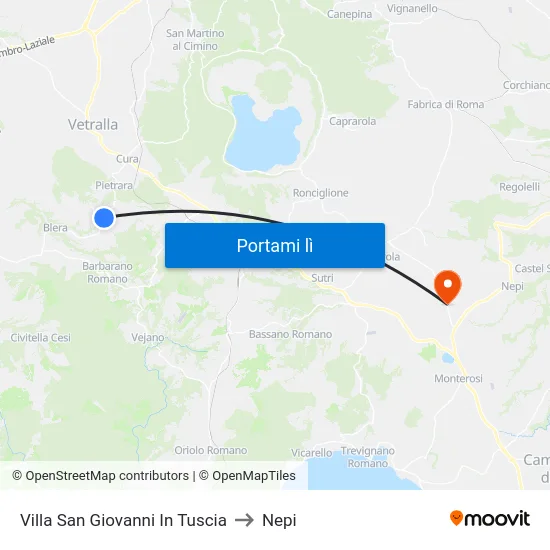 Villa San Giovanni In Tuscia to Nepi map
