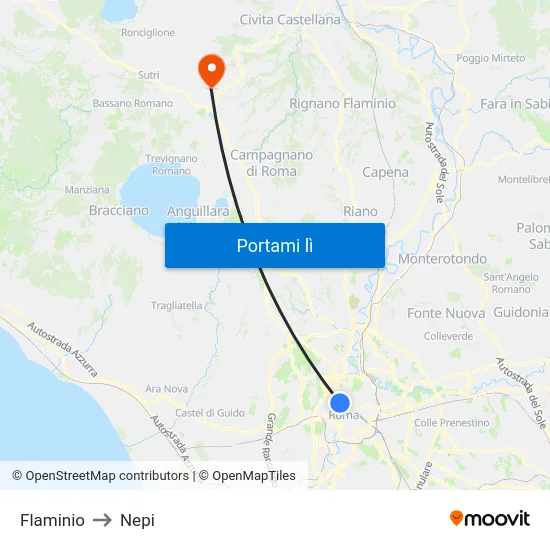 Flaminio to Nepi map