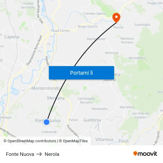 Fonte Nuova to Nerola map