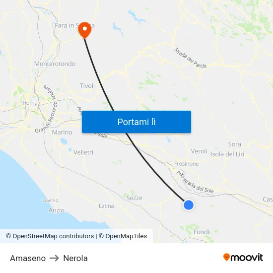 Amaseno to Nerola map