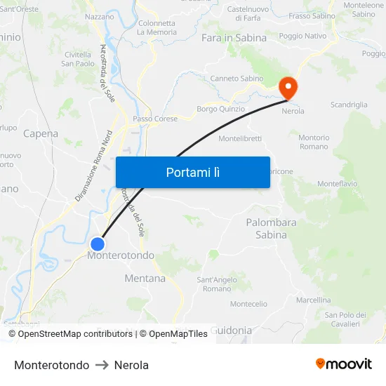 Monterotondo to Nerola map