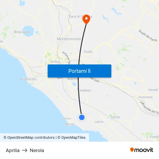 Aprilia to Nerola map
