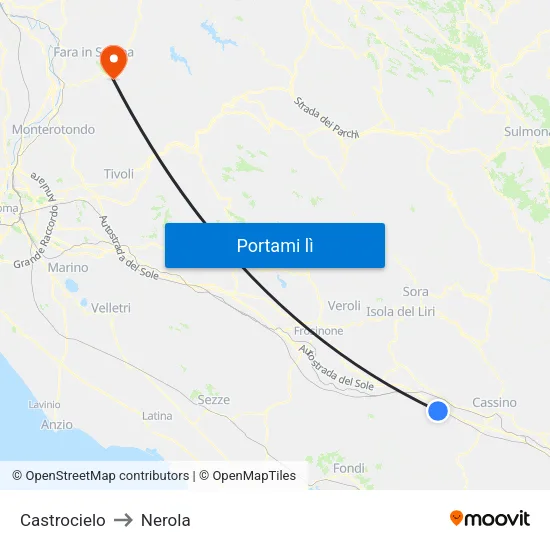 Castrocielo to Nerola map