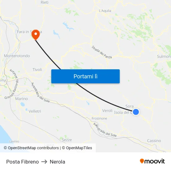 Posta Fibreno to Nerola map