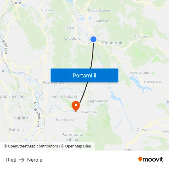 Rieti to Nerola map