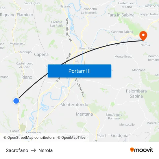 Sacrofano to Nerola map