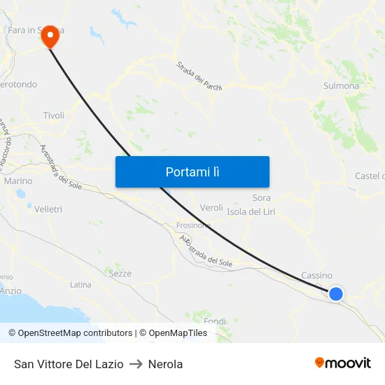 San Vittore Del Lazio to Nerola map