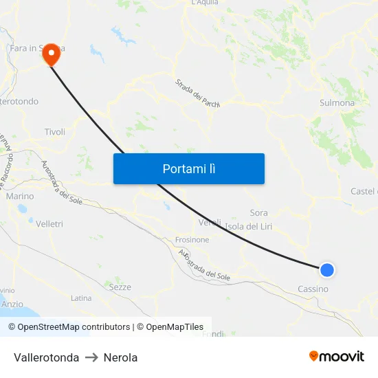 Vallerotonda to Nerola map