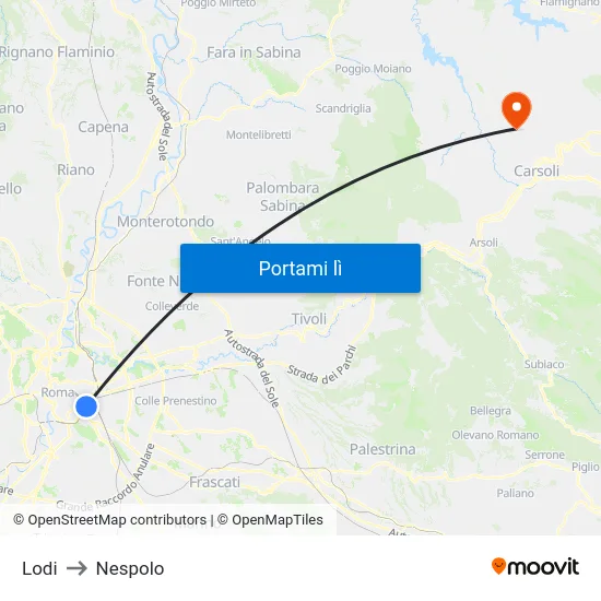 Lodi to Nespolo map