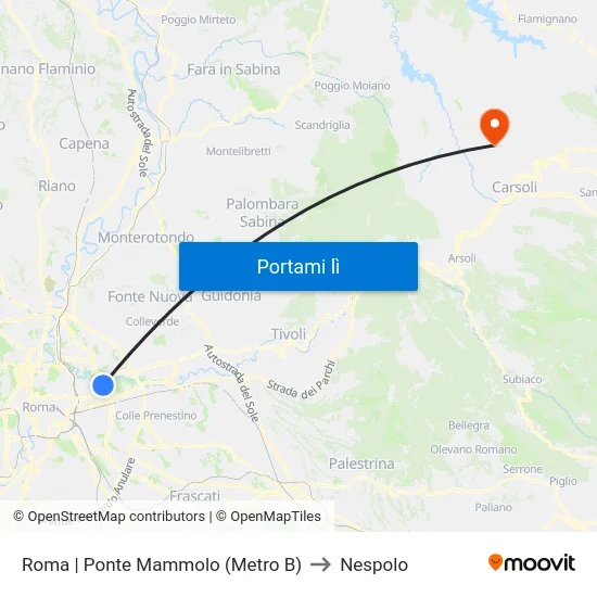 Roma | Ponte Mammolo (Metro B) to Nespolo map