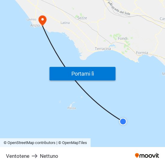 Ventotene to Nettuno map