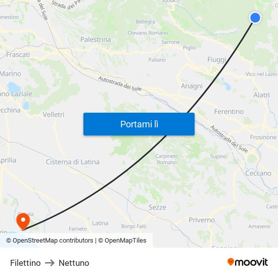 Filettino to Nettuno map