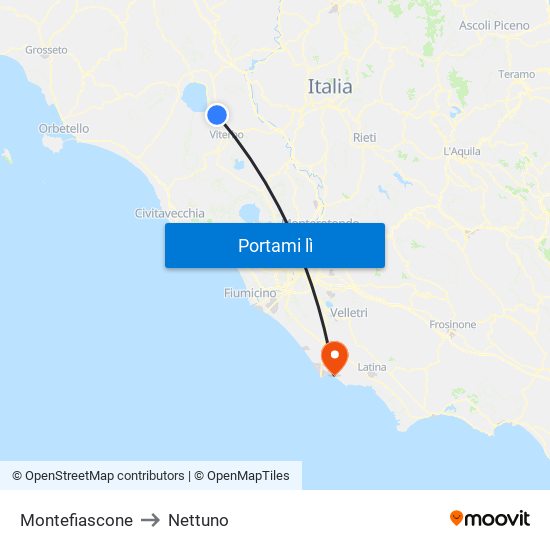 Montefiascone to Nettuno map